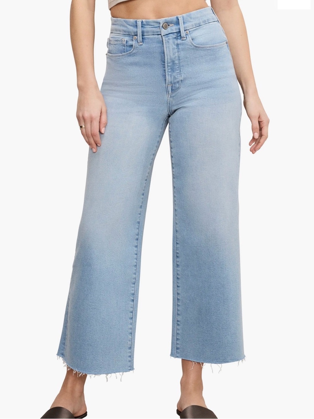 Good American NWT Light Blue High-Rise Wide Leg Palazzo Cropped Jeans Size 8/29